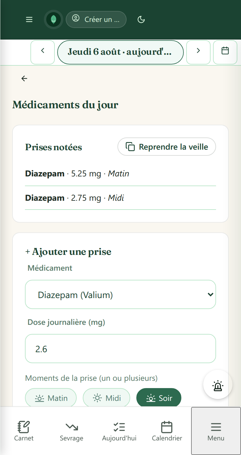 Suivi des médicaments matin midi soir nuit
