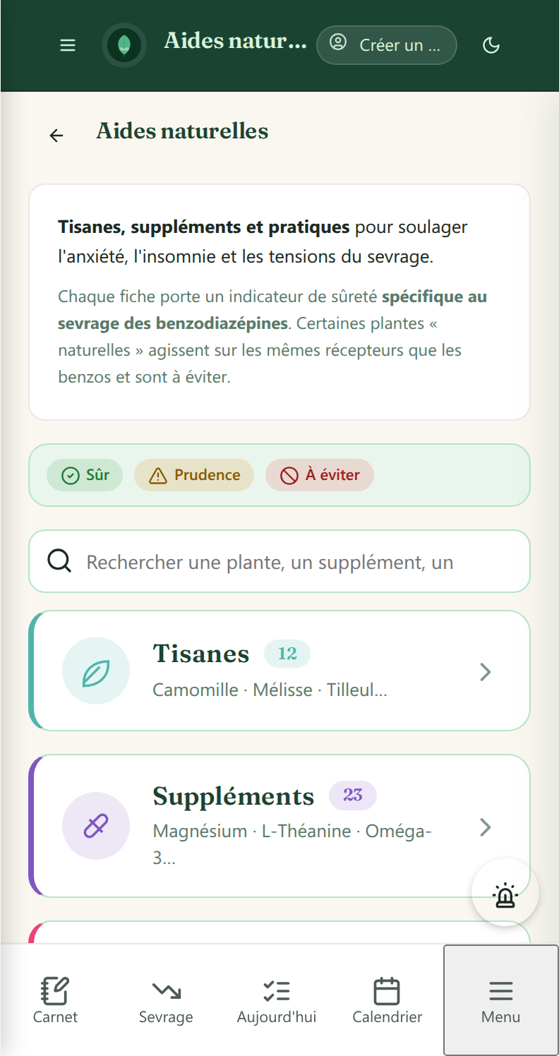 Aides naturelles groupées par catégorie