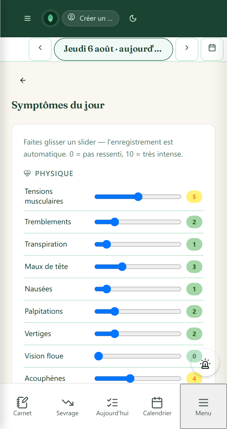 Suivi des symptômes avec graphiques